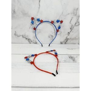 4th of July Patriotic Red & Blue Glitter Stars Cat Ears Headband